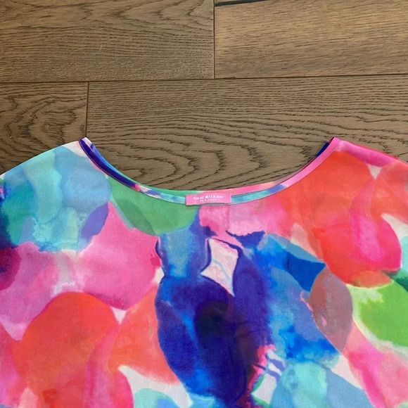 Vintage Isaac Mizrahi Watercolor Short Sleeve Drop Shoulder Blouse Top - Picture 5 of 8